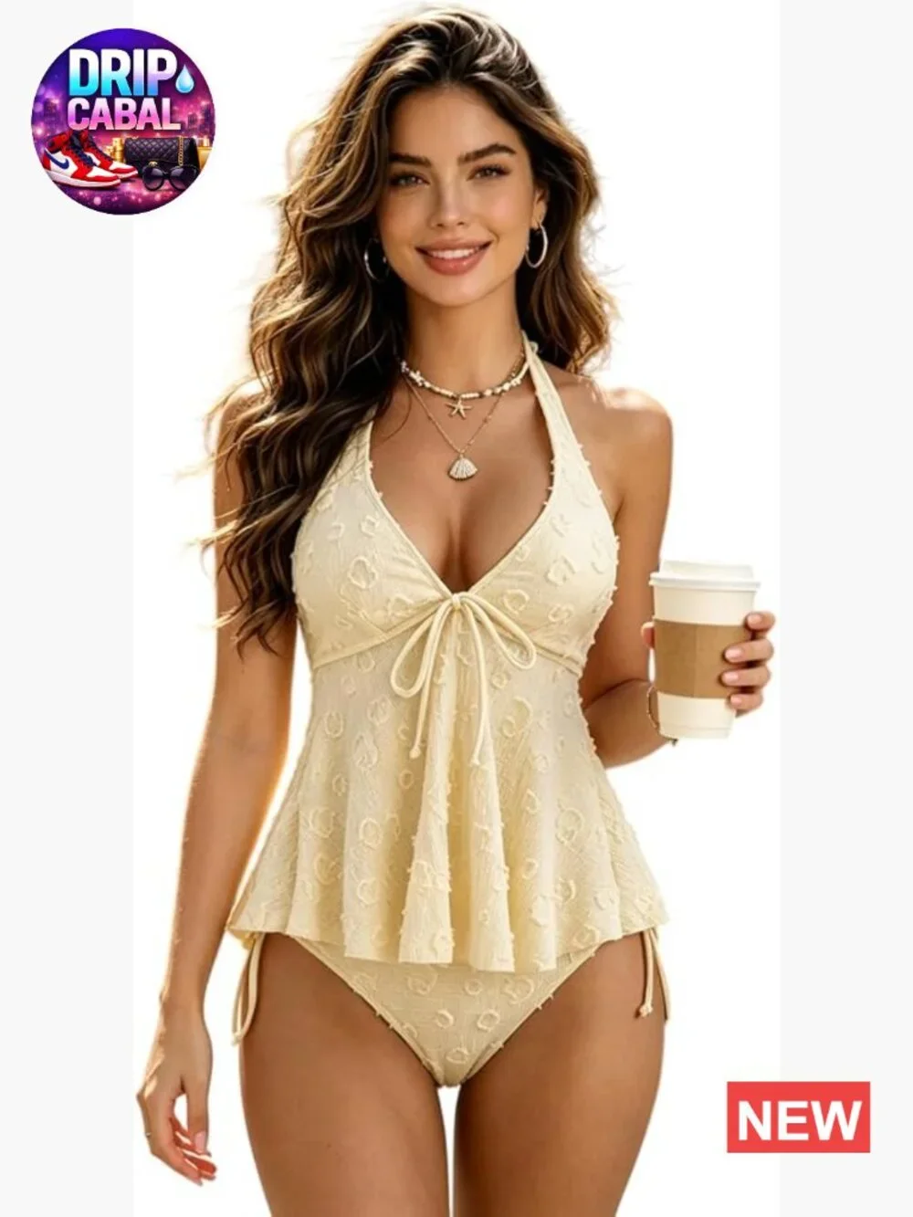2 Piece Halter Tankini Bathing Suit with Removable Paddings Flowy Boho Tankini